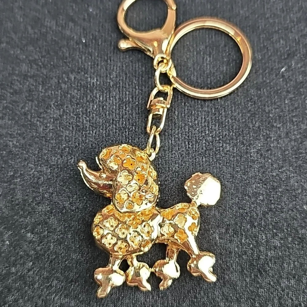 NEW PINK RHINESTONE POODLE KEYCHAIN BAG CHARM